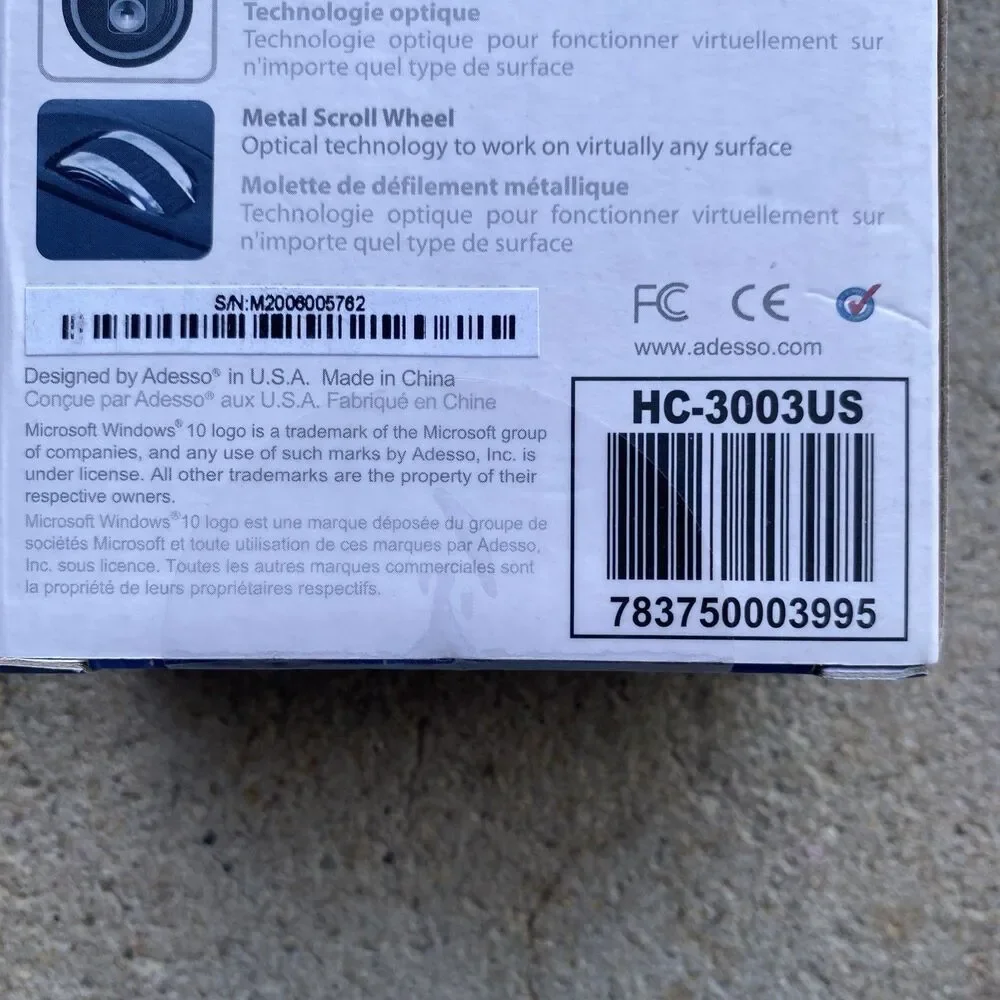 ADESSO HC-3003US Optical Scroll Mouse , Enhanced Optical Sensor ,1000DPI - New